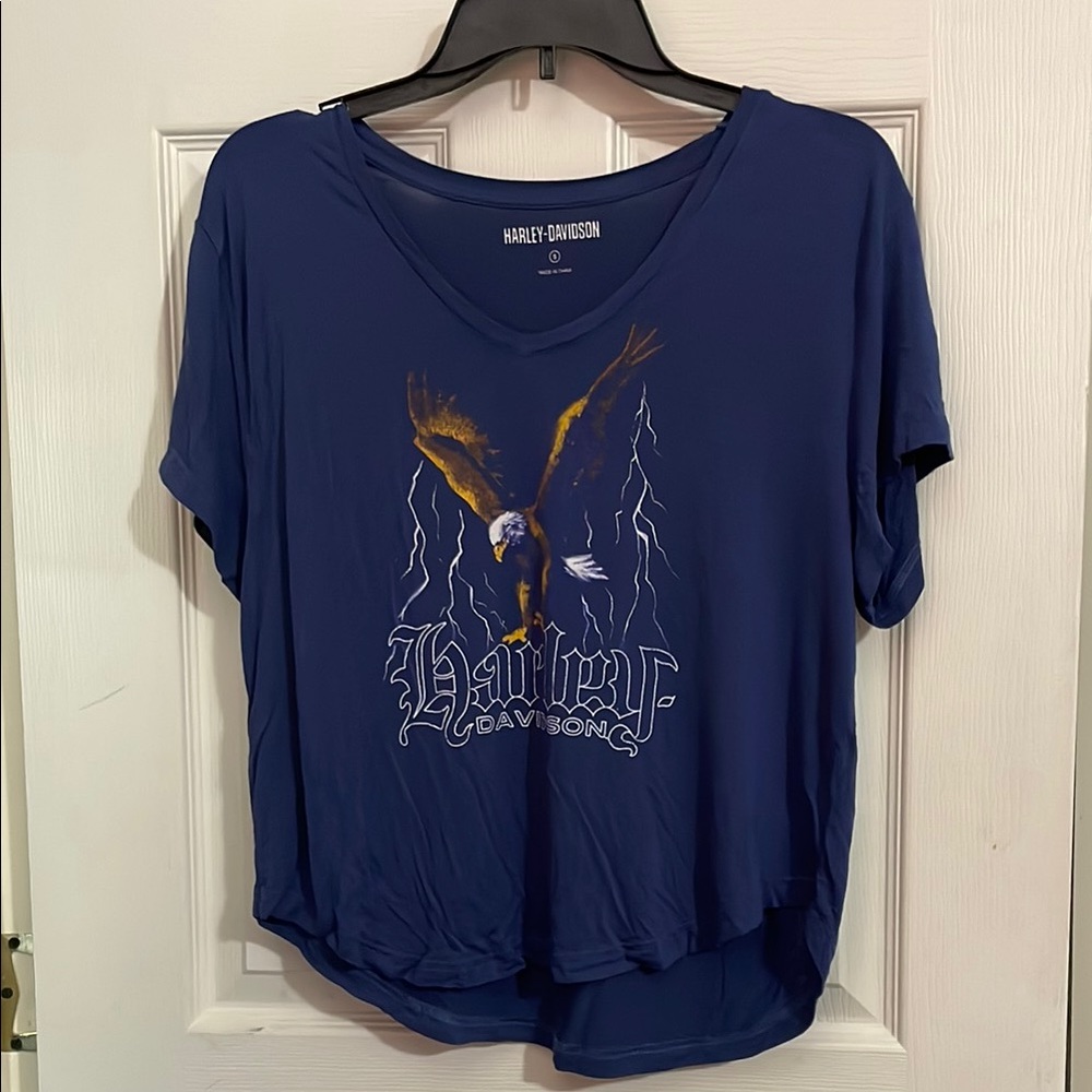 Harley-Davidson Women's Blue Graphic Top with Eagle.  Size S